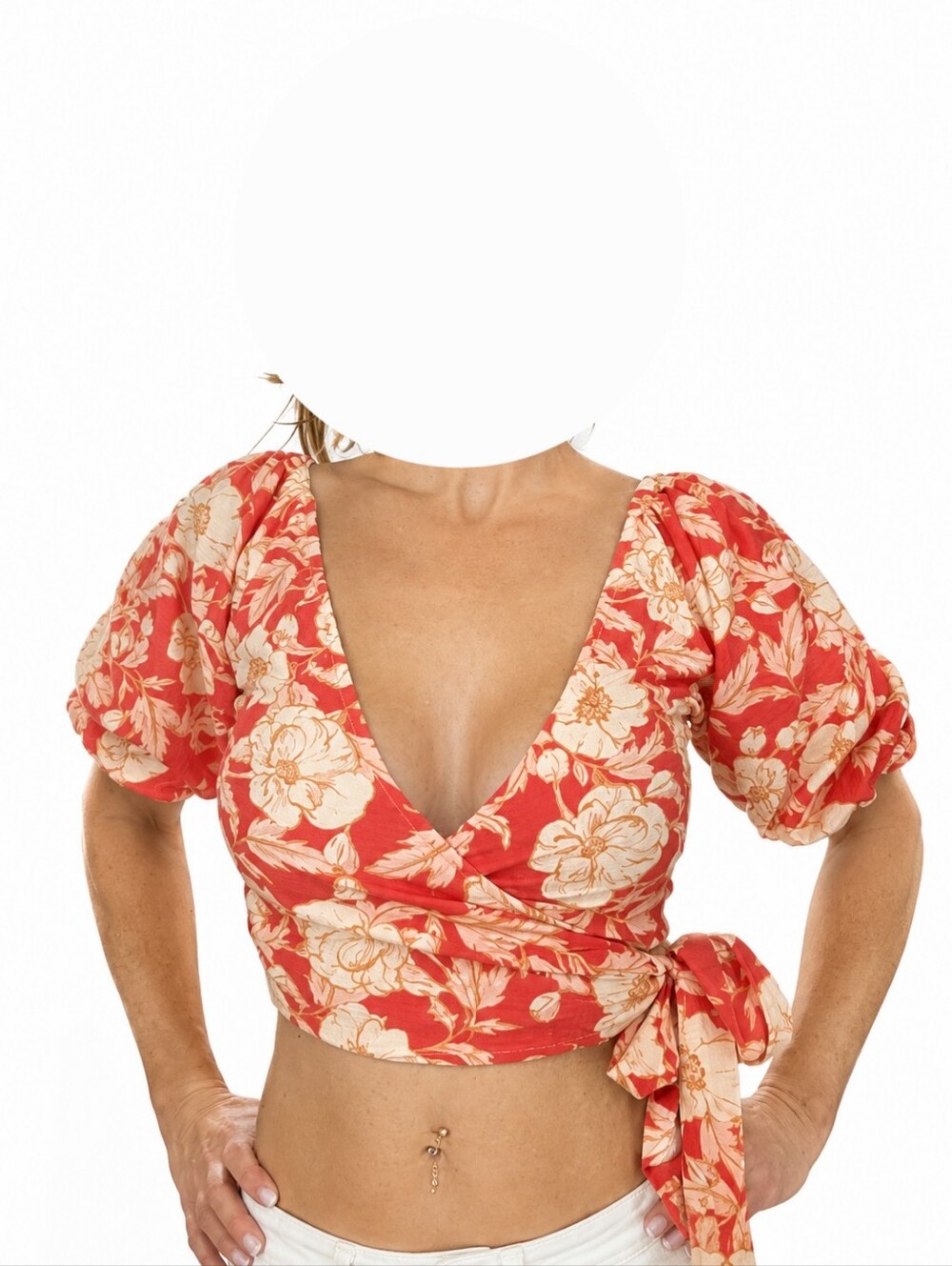 Bright Orange Floral Tie-side Crop Top by VENUS